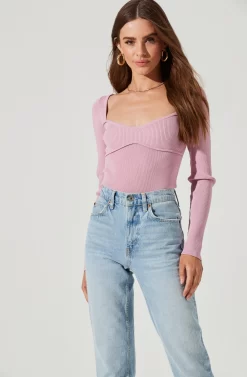 Tarzana Ribbed Knit Sweetheart Sweater -ASTR the Label Store ACT16984 ORCHID 2120 scaled