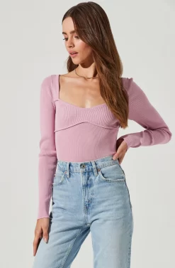 Tarzana Ribbed Knit Sweetheart Sweater -ASTR the Label Store ACT16984 ORCHID 2121 scaled