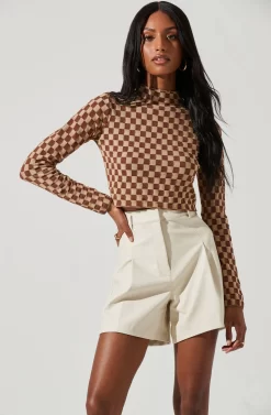Izzy Checkered Long Sleeve Top -ASTR the Label Store ACT17027B BROWNTAUPE 0866 scaled