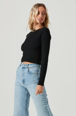 Avila Ribbed Knit Strappy Back Sweater -ASTR the Label Store ACT17036 BLACK 3 scaled