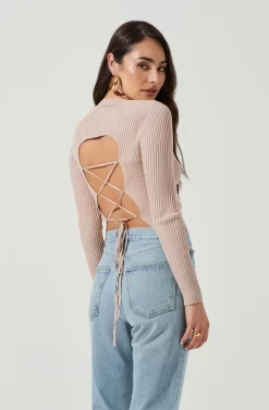 Avila Ribbed Knit Strappy Back Sweater -ASTR the Label Store ACT17036 BLUSH 4 scaled