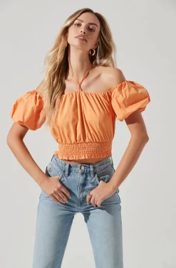 Aldrin Halter Neck Off Shoulder Puff Sleeve Top -ASTR the Label Store ACT17126 MELON 1688 scaled