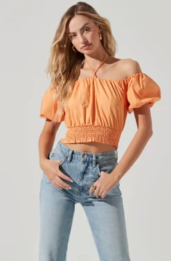 Aldrin Halter Neck Off Shoulder Puff Sleeve Top