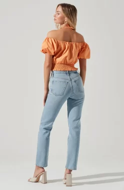 Aldrin Halter Neck Off Shoulder Puff Sleeve Top -ASTR the Label Store ACT17126 MELON 1693 scaled