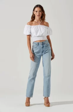 Aldrin Halter Neck Off Shoulder Puff Sleeve Top -ASTR the Label Store ACT17126 WHITE 1 scaled