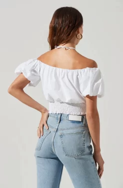 Aldrin Halter Neck Off Shoulder Puff Sleeve Top -ASTR the Label Store ACT17126 WHITE 4 scaled
