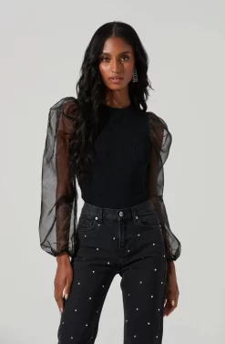 Audrina Chiffon Sleeve Sweater -ASTR the Label Store ACT17163L BLACK 3 scaled