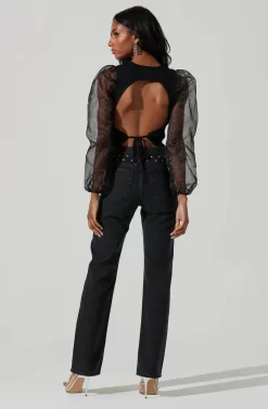 Audrina Chiffon Sleeve Sweater -ASTR the Label Store ACT17163L BLACK 6 scaled