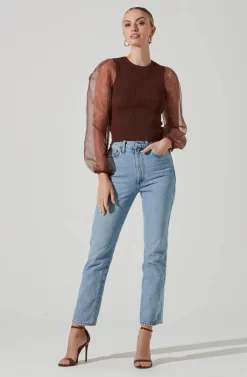 Audrina Chiffon Sleeve Sweater -ASTR the Label Store ACT17163L BROWN 1 scaled