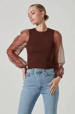 Audrina Chiffon Sleeve Sweater -ASTR the Label Store ACT17163L BROWN 2 scaled