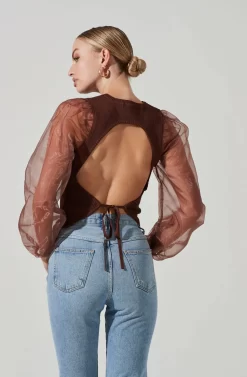 Audrina Chiffon Sleeve Sweater -ASTR the Label Store ACT17163L BROWN 4 scaled