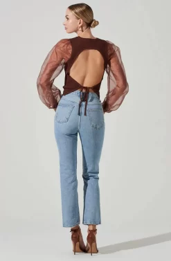 Audrina Chiffon Sleeve Sweater -ASTR the Label Store ACT17163L BROWN 5 scaled