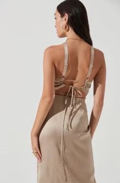 Robin Halter Tie Back Crop Top -ASTR the Label Store ACT17181 KHAKI 1943 scaled