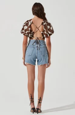 Boulevard Abstract Print Puff Sleeve Open Back Top -ASTR the Label Store ACT17226 BROWNWHITEABSTRACT 1304 scaled