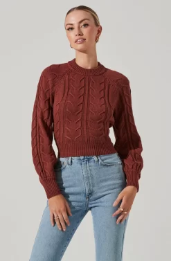 Inez Cable Knit Open Back Sweater -ASTR the Label Store ACT17236 RUST 12231 scaled