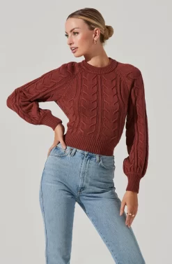 Inez Cable Knit Open Back Sweater -ASTR the Label Store ACT17236 RUST 12271 scaled
