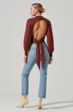 Inez Cable Knit Open Back Sweater -ASTR the Label Store ACT17236 RUST 12291 scaled