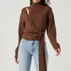 Sora Mock Neck Cutout Tie Waist Sweater