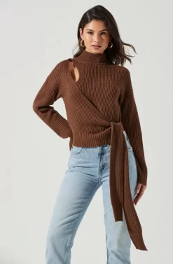 Sora Mock Neck Cutout Tie Waist Sweater 14 Sora Mock Neck Cutout Tie Waist Sweater -ASTR the Label Store ACT17261 BROWN 0815 4 scaled