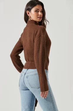 Sora Mock Neck Cutout Tie Waist Sweater 17 Sora Mock Neck Cutout Tie Waist Sweater -ASTR the Label Store ACT17261 BROWN 0815 7 scaled