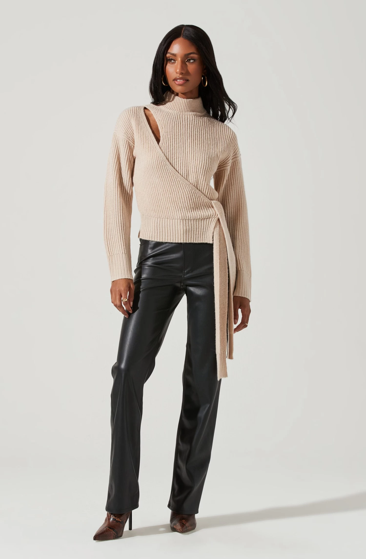 Sora Mock Neck Cutout Tie Waist Sweater 8 Sora Mock Neck Cutout Tie Waist Sweater - Image 8