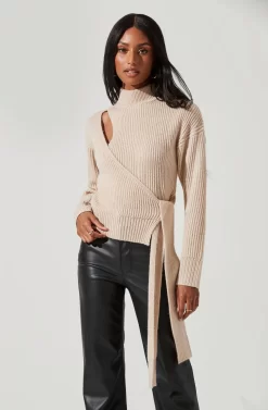 Sora Mock Neck Cutout Tie Waist Sweater 18 Sora Mock Neck Cutout Tie Waist Sweater -ASTR the Label Store ACT17261 CREAM 0787 scaled