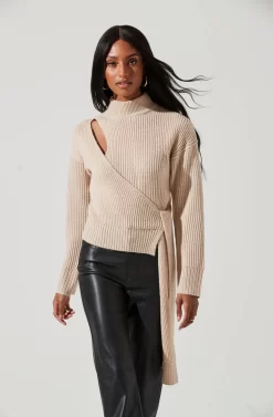 Sora Mock Neck Cutout Tie Waist Sweater 20 Sora Mock Neck Cutout Tie Waist Sweater -ASTR the Label Store ACT17261 CREAM 0789 scaled