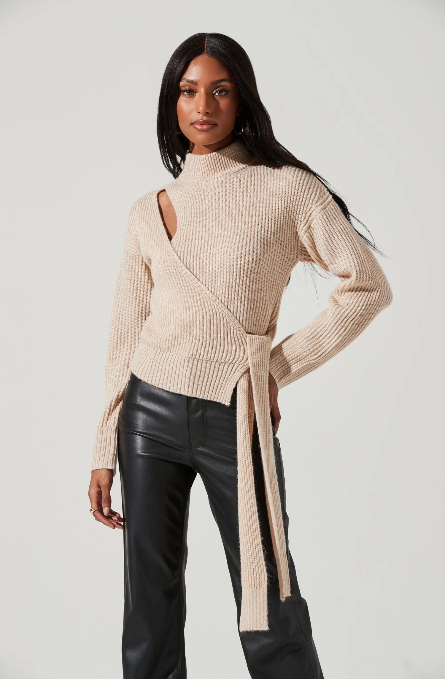 Sora Mock Neck Cutout Tie Waist Sweater 10 Sora Mock Neck Cutout Tie Waist Sweater - Image 10