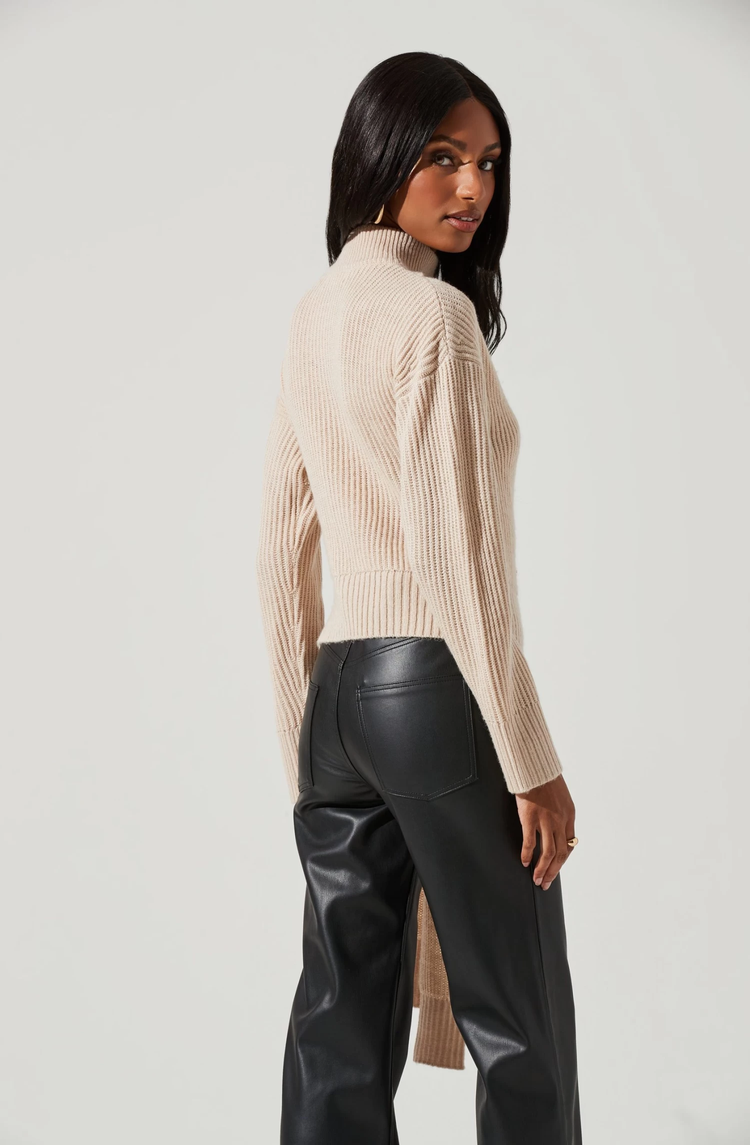 Sora Mock Neck Cutout Tie Waist Sweater 12 Sora Mock Neck Cutout Tie Waist Sweater - Image 12