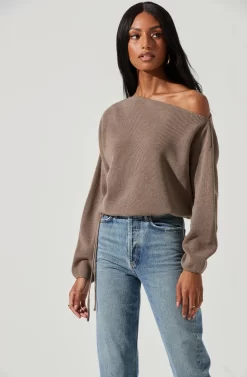 Brooklyn Off Shoulder Sweater -ASTR the Label Store ACT17273 DARKTAUPE 0384 scaled