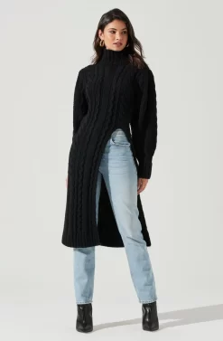 Evangelina Cable Knit Turtleneck Hi Slit Sweater -ASTR the Label Store ACT17274 BLACK 0754 scaled