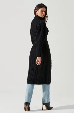 Evangelina Cable Knit Turtleneck Hi Slit Sweater -ASTR the Label Store ACT17274 BLACK 0775 scaled