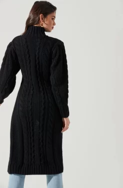 Evangelina Cable Knit Turtleneck Hi Slit Sweater -ASTR the Label Store ACT17274 BLACK 0778 scaled