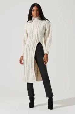 Evangelina Cable Knit Turtleneck Hi Slit Sweater -ASTR the Label Store ACT17274 CHALK 0742 scaled