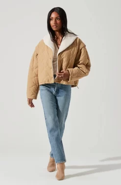 Nadine Quilted Faux Shearling Jacket -ASTR the Label Store ACT17275 KHAKI 0174 scaled