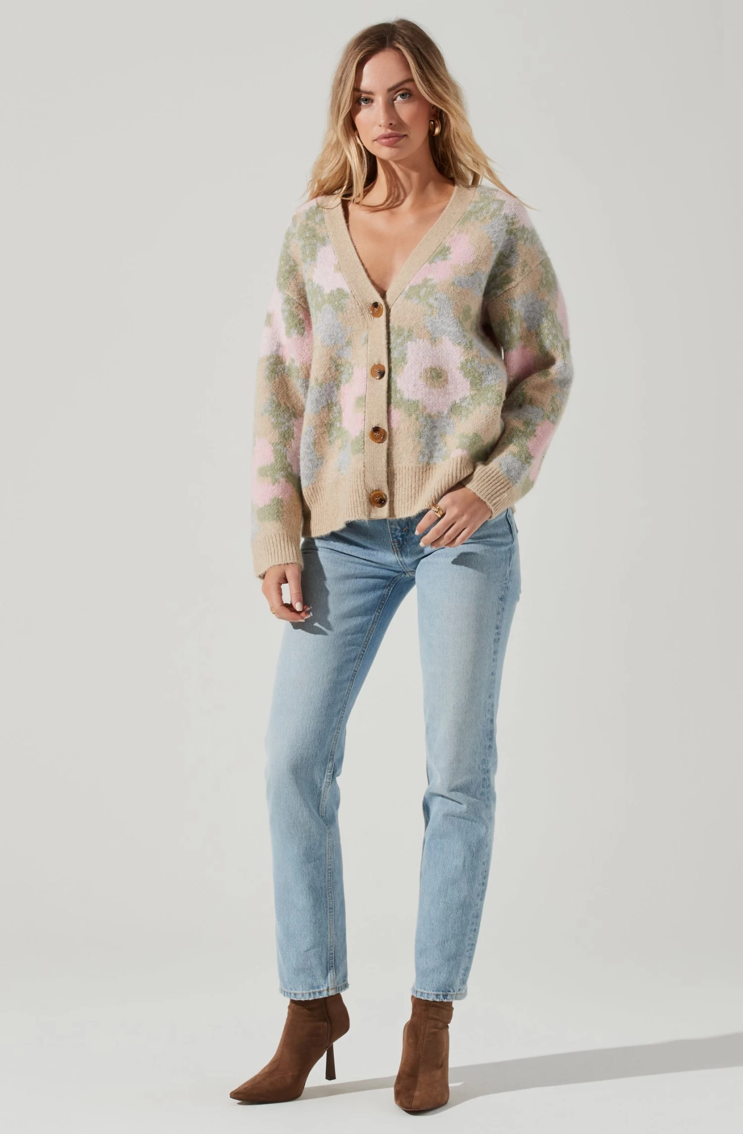 Rosette Floral Contrast Button Cardigan 2 Rosette Floral Contrast Button Cardigan - Image 2