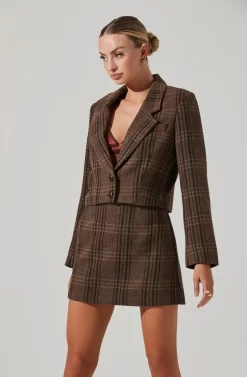 Brina Cropped Plaid Jacket -ASTR the Label Store ACT17305 BROWNBLACKPLAID 14011 scaled