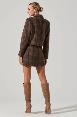 Brina Cropped Plaid Jacket -ASTR the Label Store ACT17305 BROWNBLACKPLAID 14031 scaled