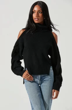 Ariella Shoulder Cutout Turtleneck Sweater -ASTR the Label Store ACT17311 BLACK 1072 scaled