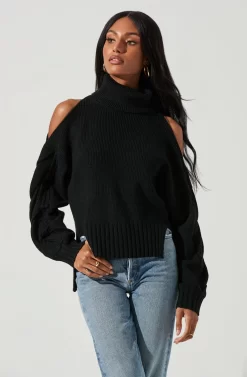 Ariella Shoulder Cutout Turtleneck Sweater -ASTR the Label Store ACT17311 BLACK 1073 scaled