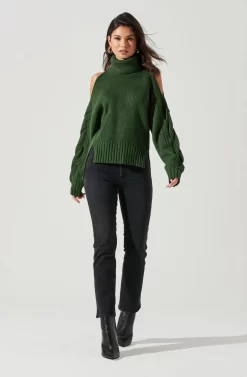 Ariella Shoulder Cutout Turtleneck Sweater -ASTR the Label Store ACT17311 GREEN 1022 scaled