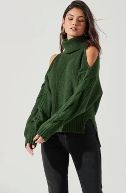 Ariella Shoulder Cutout Turtleneck Sweater -ASTR the Label Store ACT17311 GREEN 1029 scaled