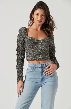 Livie Floral Ruched Sleeve Top -ASTR the Label Store ACT17323 BLACKGREENDITSY 0317 scaled