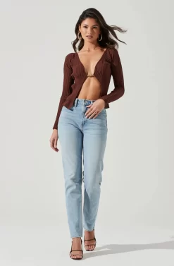 Angelique Ribbed Knit Chain Detail Cardigan -ASTR the Label Store ACT17337 BROWN 0091 scaled