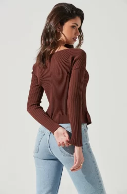 Angelique Ribbed Knit Chain Detail Cardigan -ASTR the Label Store ACT17337 BROWN 0116 scaled