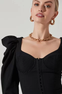 Quinn Ruched Sleeve Corset Top -ASTR the Label Store ACT17352 BLACK 4 scaled