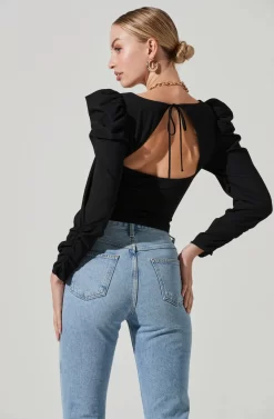 Quinn Ruched Sleeve Corset Top -ASTR the Label Store ACT17352 BLACK 5 scaled
