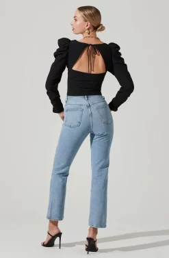 Quinn Ruched Sleeve Corset Top -ASTR the Label Store ACT17352 BLACK 6 scaled