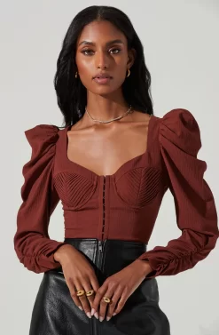 Quinn Ruched Sleeve Corset Top -ASTR the Label Store ACT17352 RUST 4 2d2ce8b1 c2ac 49e3 b9b6 f4cf58a0c610 scaled