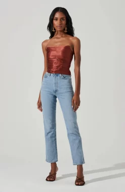 Mercury Ruched Tube Top -ASTR the Label Store ACT17360 RUST 1 scaled